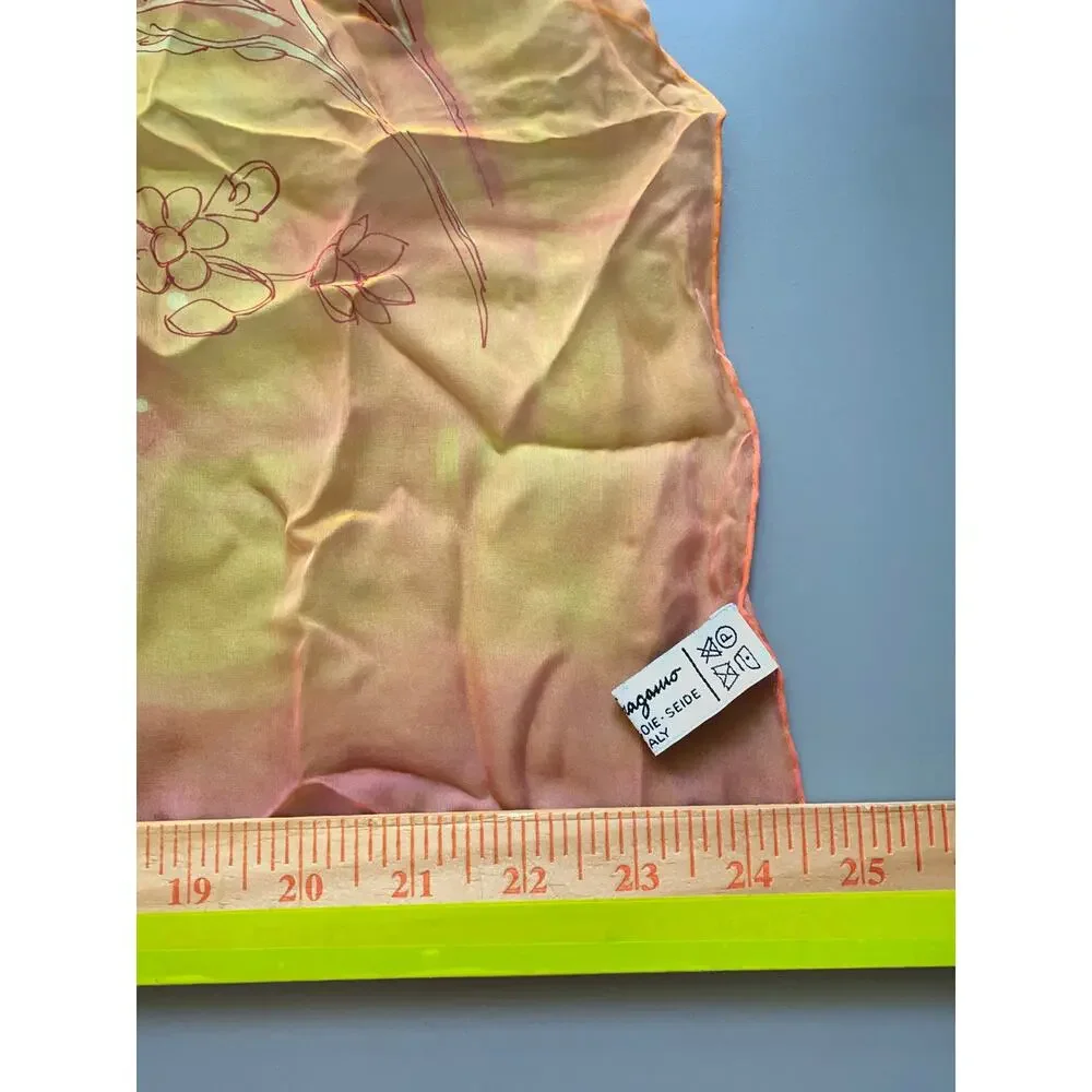 Salvatore Ferragamo Orange Silk Chiffon Floral Scarf OS